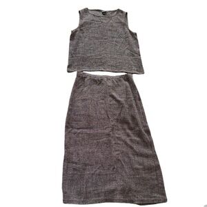 VTG 90s Eileen Fisher Tank Top & Skirt Linen Blend set Gray Sz M